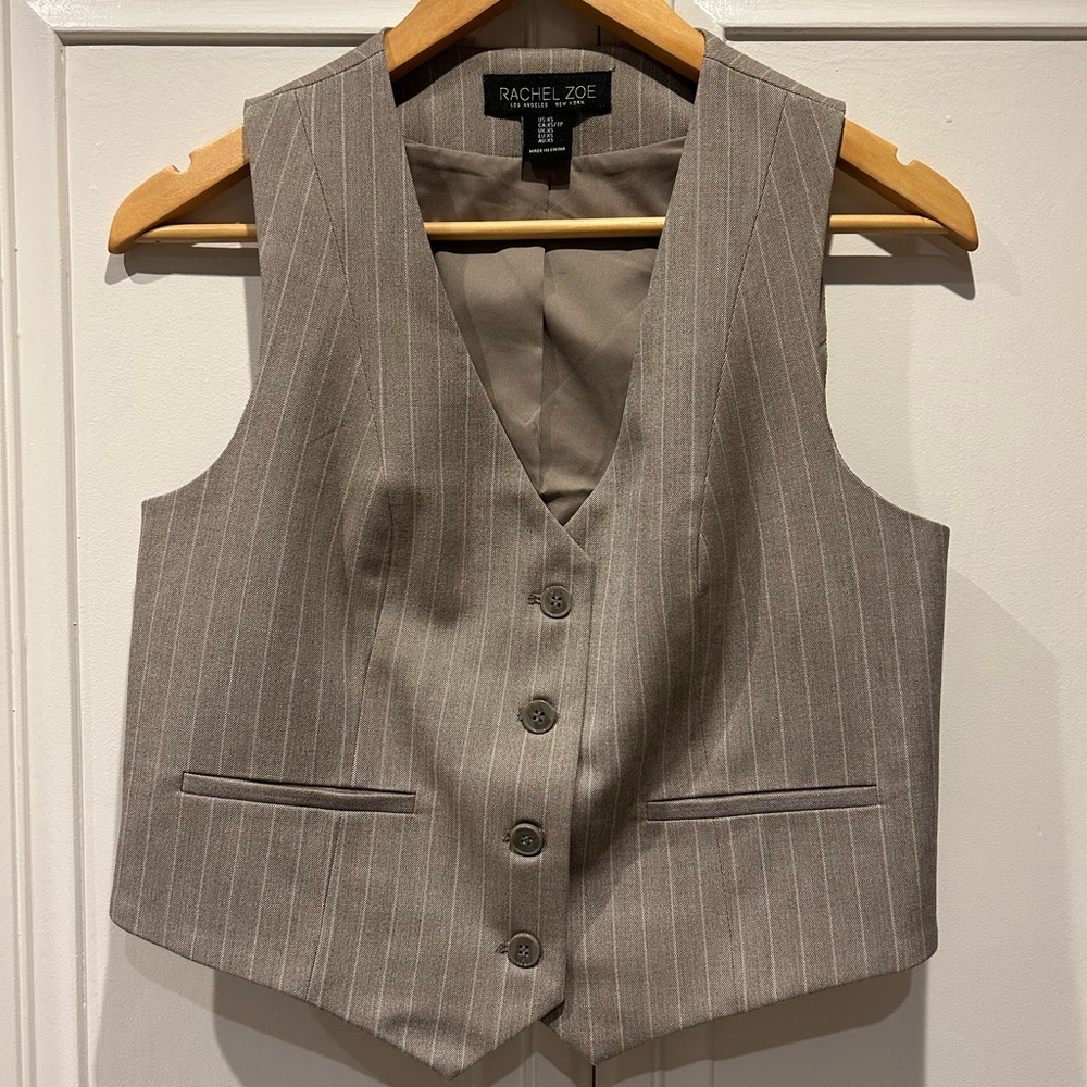 Rachel Zoe, super cute & fun, versatile, grayish/taupe vest w/pinstripes size XS